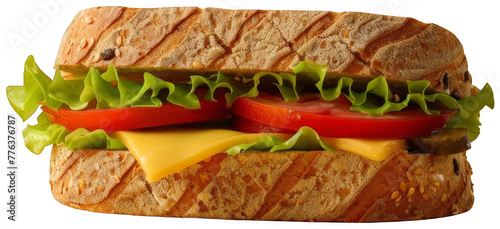 Classic Cheese Sandwich With Lettuce and Tomatoes. Transparent Background PNG