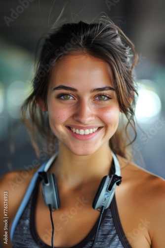 Woman smiling in gym portrait Generative AI