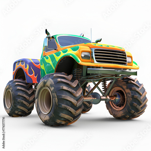 3D Cartoon Monster Truck Logo Illustration White Background 