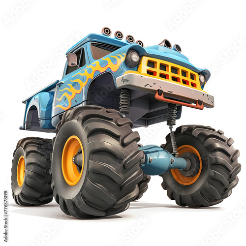 3D Cartoon Monster Truck Logo Illustration White Background 