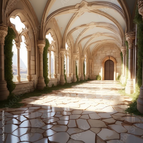 hallway with open arches that lead past  UHD Wallpaper