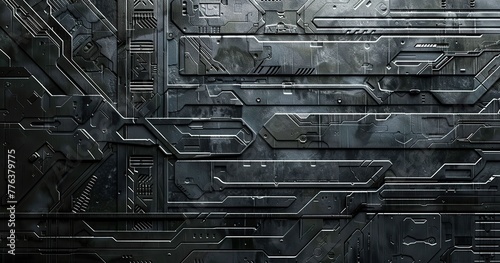 Sci Fi Wall Lines Paterns Simple for a Video Game Decal Texture, White on Black Background photo