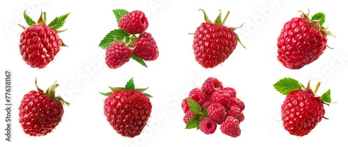 Vibrant raspberries in close-up  a delicious and nutritious berry delight cut out on transparent background