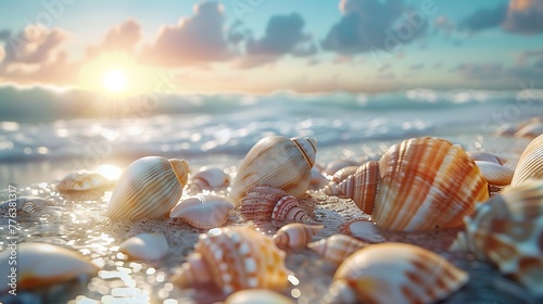 Seashells scattered along the shoreline