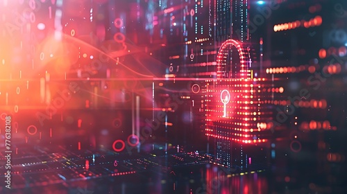 Cyber Sentinel  Illuminated Padlock Amid Binary Code  Safeguarding Data in the Digital Realm
