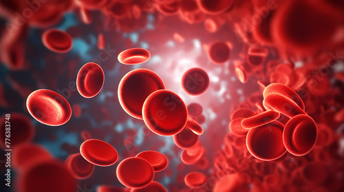 3D rendering of red blood cells in vein with depth of field