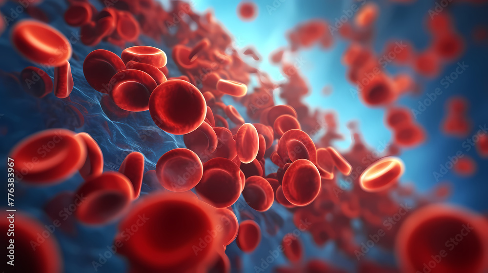 3D rendering of red blood cells in vein with depth of field Stock ...