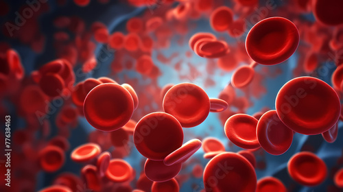 3D rendering of red blood cells in vein with depth of field