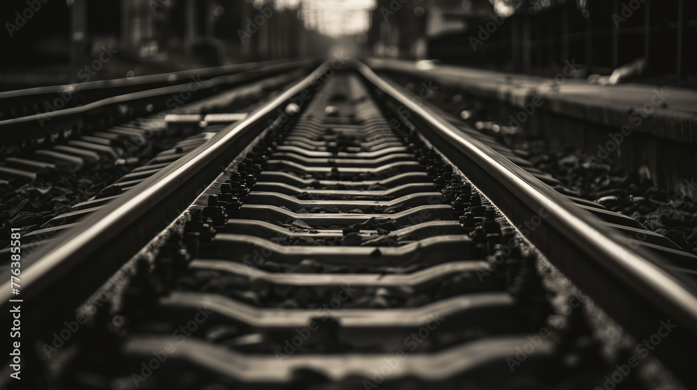 Black and white old railway track, dark atmosphere Black and white old railway track, dark atmosphere