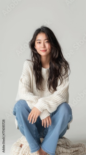 Portrait of smiling young Asian woman, isolated on white background.