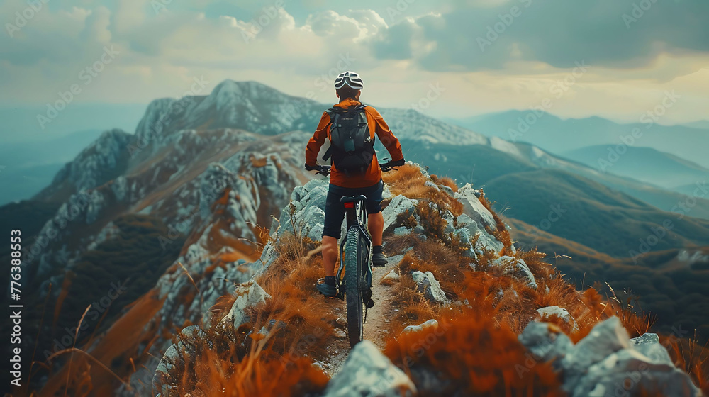 sense of adventure with a mountain biker navigating rocky trails