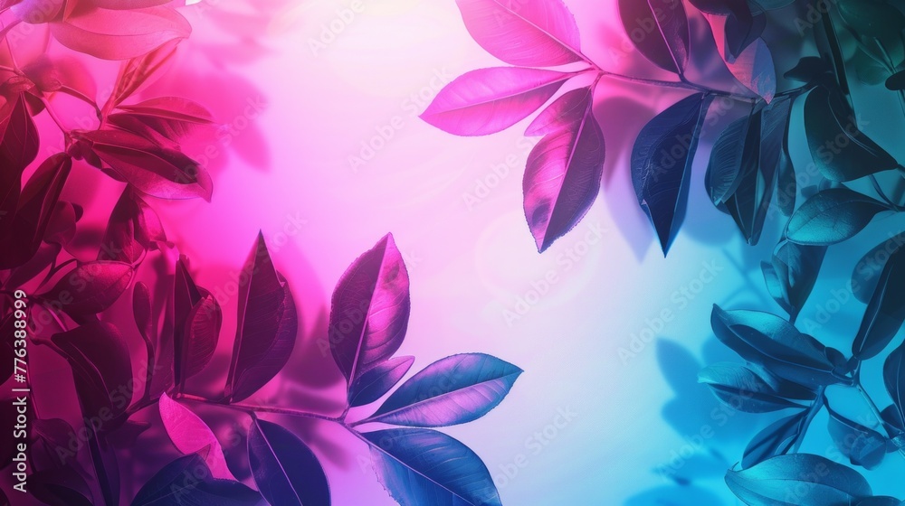 Vibrant Neon Leaves Background with Purple and Blue Tones Vibrant Neon Leaves Background with Purple and Blue Tones