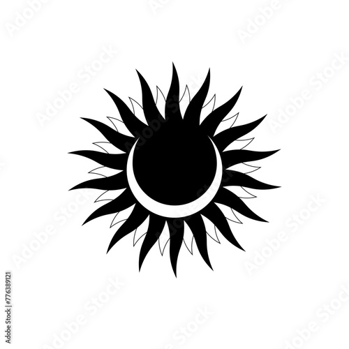 Stylized black sun on a white background