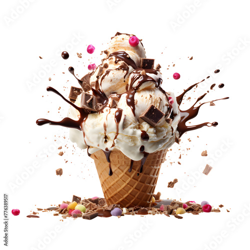 delicious ice cream explosions, isolated cutout  on Transparent Background. Ai generated 