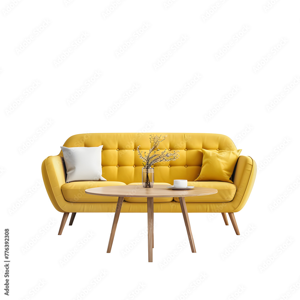 yellow Bubble sofa and pillow With a small table on transparent background. PNG image. Ai generated yellow Bubble sofa and pillow With a small table on transparent background. PNG image. Ai generated