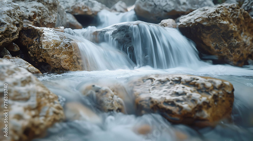 sense of motion with a long exposure shot of water flowing over rocks