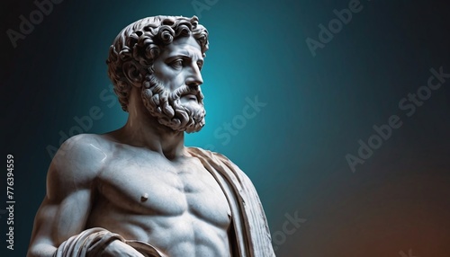 Stoic Greek philosopher statue with gradient color background photo