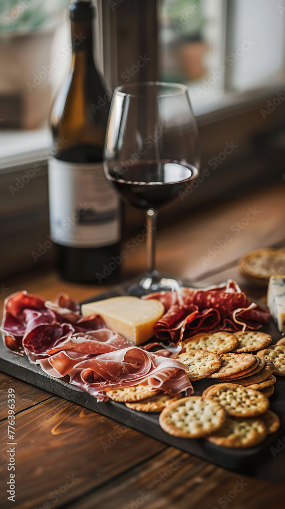 Gourmet Wine and Prosciutto with Cheese and Crackers