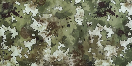 A camouflage pattern, blending the greens, browns, and grays of the natural environment, symbolizing stealth and strategy created with Generative AI Technology photo