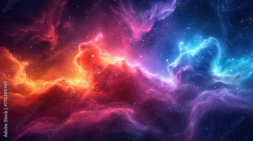 cosmic dance of vibrant nebulae, starlit galaxies unfolding in a mesmerizing space panorama cosmic dance of vibrant nebulae, starlit galaxies unfolding in a mesmerizing space panorama