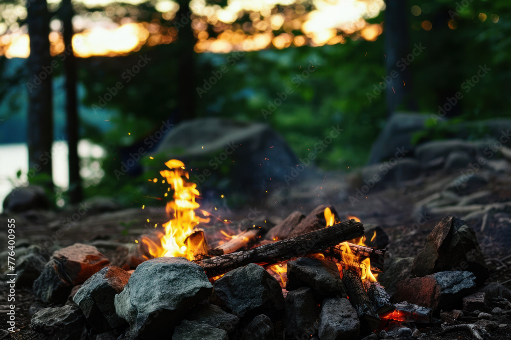 Twilight Blaze: A Cozy Campfire at Dusk in the Wilderness Twilight Blaze: A Cozy Campfire at Dusk in the Wilderness