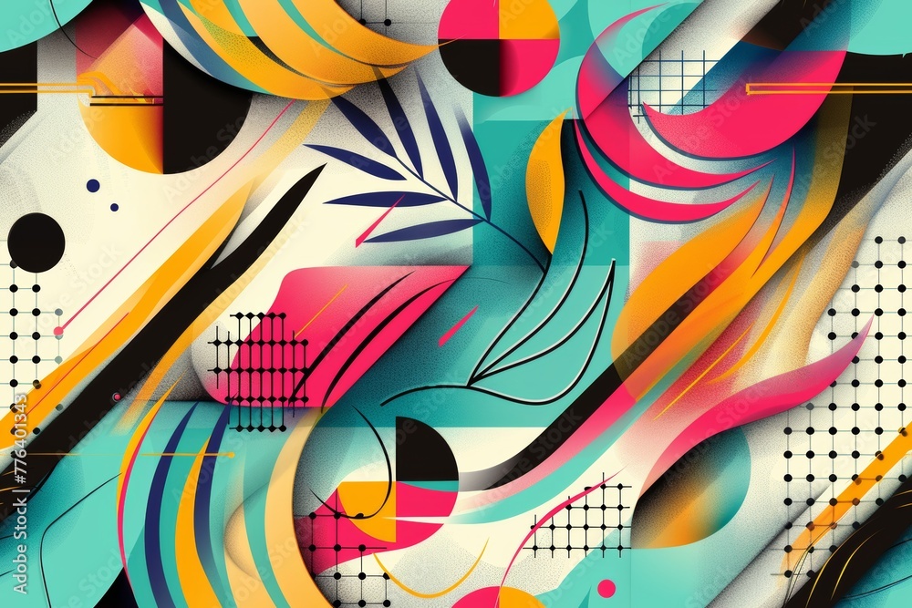 Abstract geometric seamless pattern with vibrant textures, creative wallpaper.	