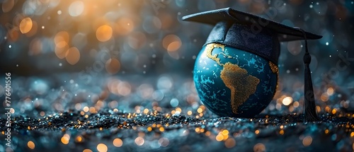 Exploring Study Abroad Opportunities: Global Education and Graduation Cap with Earth Globe. Concept Study Abroad Programs, Global Education, Graduation Cap, Earth Globe, International Experiences
