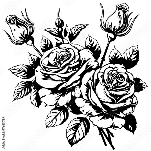 Wallpaper Mural Bouquet of Roses Line Art Vector Illustration
 Torontodigital.ca