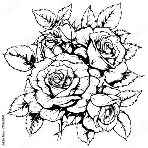 Wallpaper Mural Bouquet of Roses Line Art Vector Illustration
 Torontodigital.ca