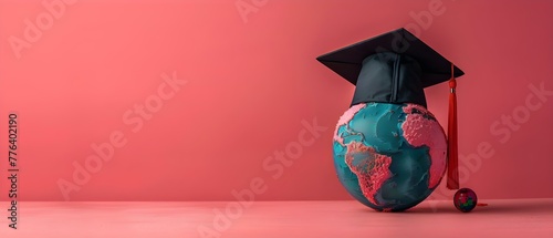 Global education symbol graduation cap with Earth globe study abroad opportunities. Concept Global Education, Graduation Cap, Earth Globe, Study Abroad Opportunities, Symbolism photo