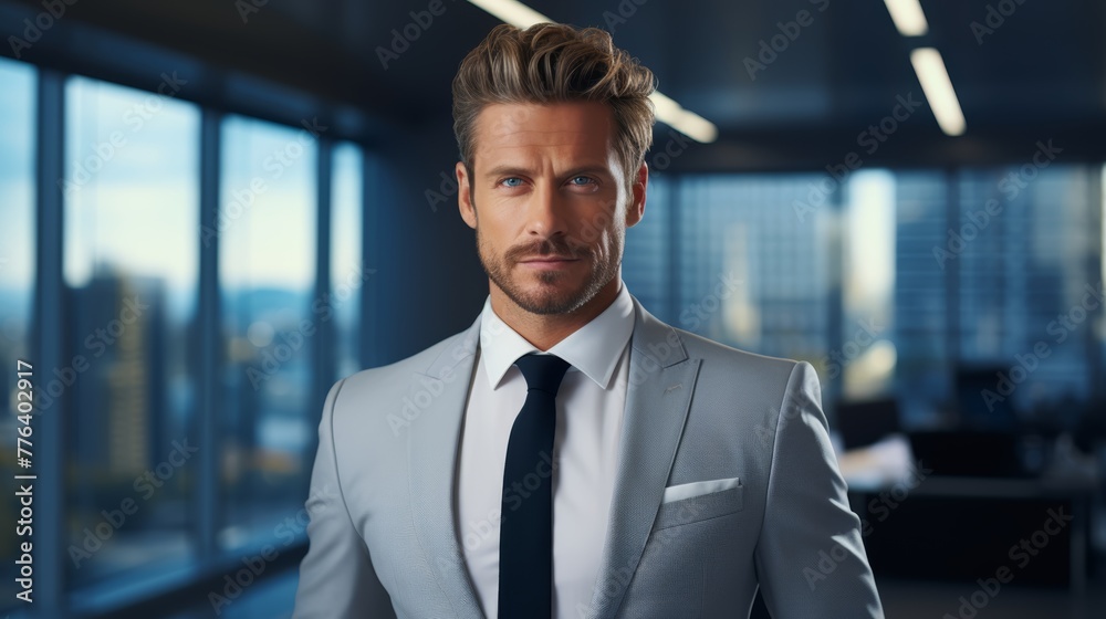 Portrait of a handsome young businessman in office. Men's beauty, fashion Portrait of a handsome young businessman in office. Men's beauty, fashion