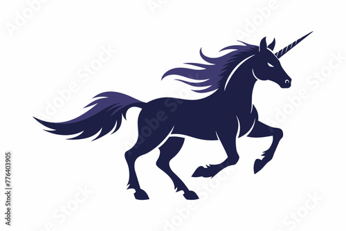 Un unicornio fuerte corriendo vector silhouette on white background