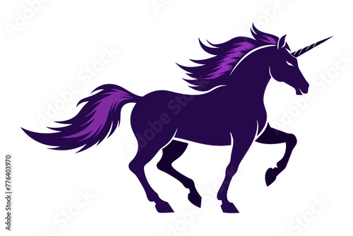 Un unicornio fuerte corriendo vector silhouette on white background