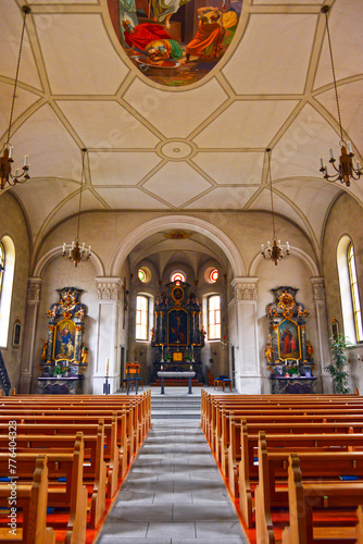 Innenansicht der katholischen Kirche St. Sebastian in Herdern  Bezirk Frauenfeld des Schweizer Kantons Thurgau