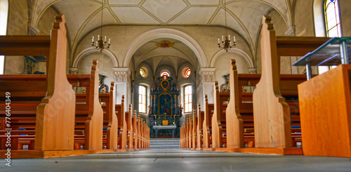 Innenansicht der katholischen Kirche St. Sebastian in Herdern, Bezirk Frauenfeld des Schweizer Kantons Thurgau