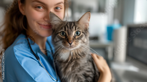 portrait of a vet holding a cat