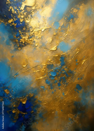 Abstract watercolor background. Blue and gold texture. Oil painting style. © iLegal Tech