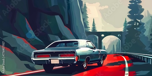 muscle car illustration, motors, roadtrips, ai image of cars