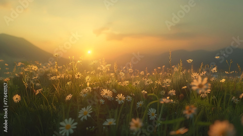 serenity of a peaceful meadow at sunset