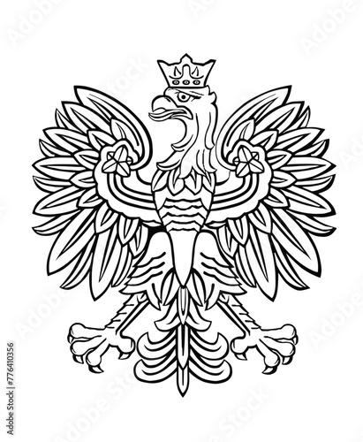 Poland coat of arms, seal national emblem, isolated on white background. Vector illustration Coat of arms of Poland. Polish flag. Spread wings eagle line silhouette contour Poland national symbol.