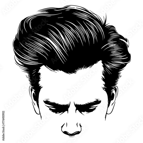 Monochrome Male Portrait with Stylish Hairdo Black Vector
