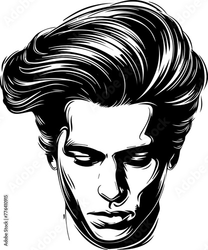 Monochrome Male Portrait with Stylish Hairdo Black Vector
