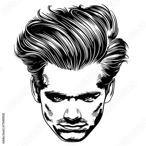 Monochrome Male Portrait with Stylish Hairdo Black Vector
