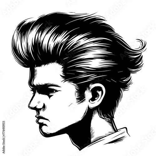 Monochrome Male Portrait with Stylish Hairdo Black Vector
