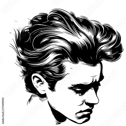 Monochrome Male Portrait with Stylish Hairdo Black Vector
