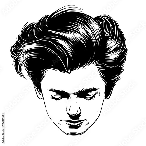 Monochrome Male Portrait with Stylish Hairdo Black Vector

