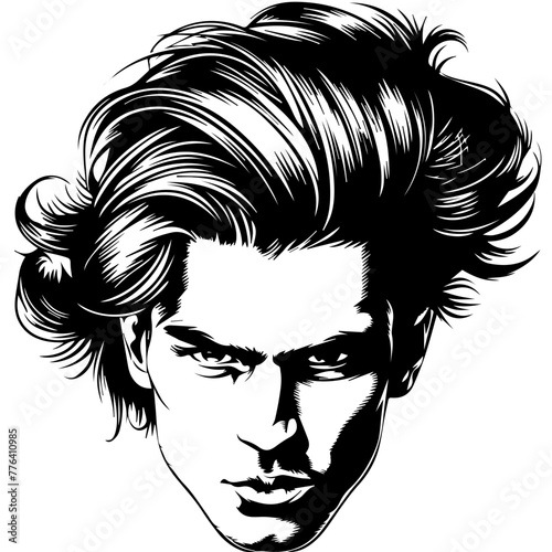 Monochrome Male Portrait with Stylish Hairdo Black Vector
