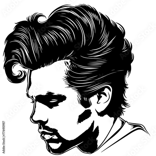 Monochrome Male Portrait with Stylish Hairdo Black Vector
