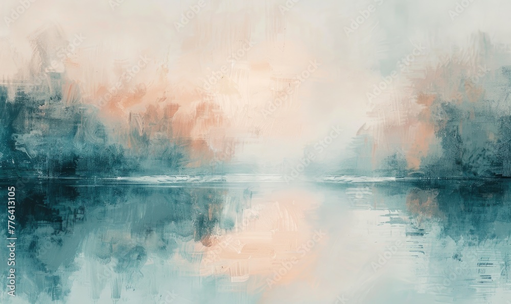 A serene abstract painting with soft morning colors blending harmoniously