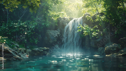 serenity of a secluded waterfall hidden deep within a forest